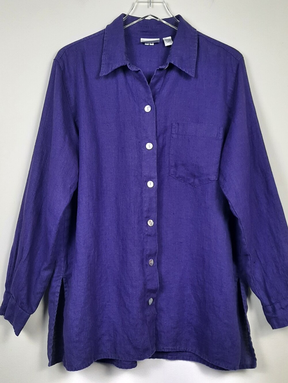 Chico's Purple 100% Linen Long Sleeve Button Front Shirt Size Large